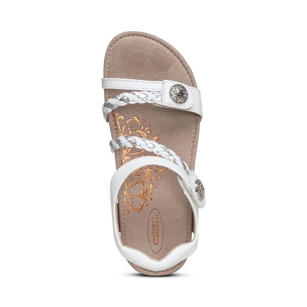 Aetrex Women's Jillian Braided Quarter Strap Sandals - White | USA N4VQMFV